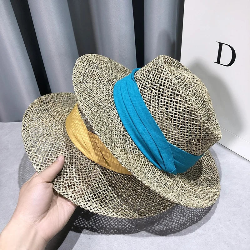 Summer Fashion Women Sunshade Wide Brim Fedora Hats na podróż plażę swobodną pustą pustą fedora słomkowe czapki