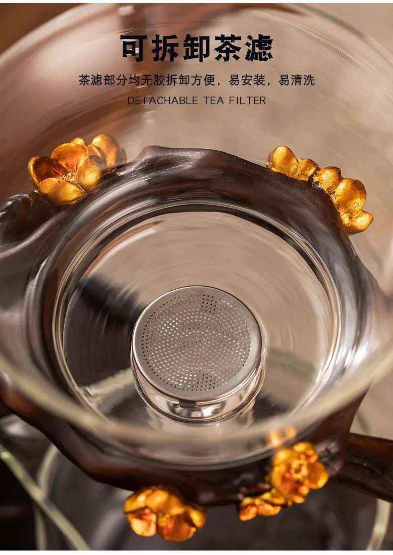 2024 New Glass Automatic Tea Set for Household Light Luxury High-end Teacup Magnetic Teapot Lazy Tea Maker