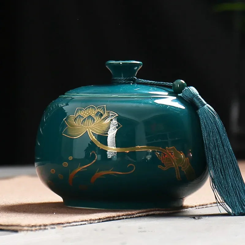 Large capacity Ceramics Tea Caddy Tieguanyin Tea Containers Travel Tea Box Storage Tank Sealed Tea Jar Coffee Spice Organizer