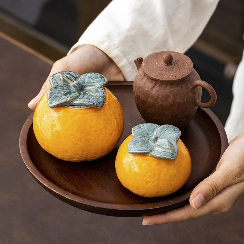 Ceramic Tea Pot Artificial Orange Small Tea Can Seal Storage Tank Kitchen Storage Organizer Sugar Coffee Container Ceramic Jar