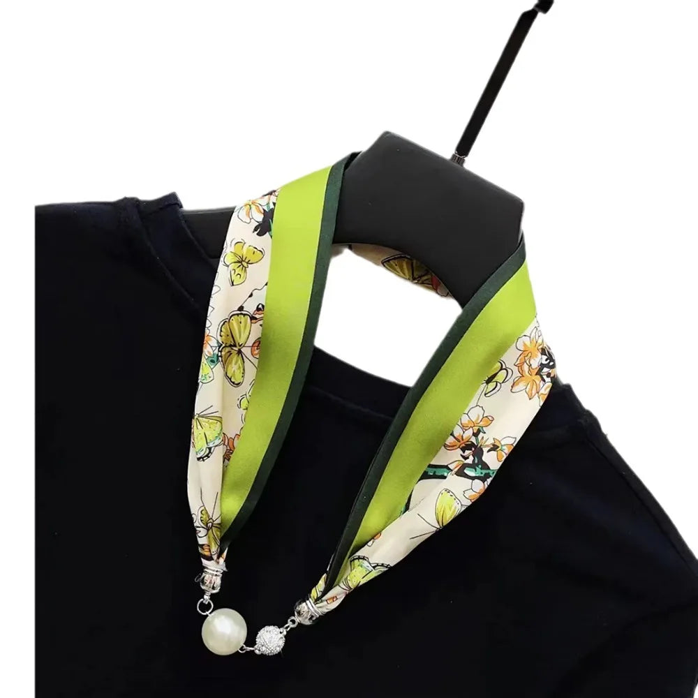 Imitação de lenço de seda pingente de colar de fivela magnética usando proteção cervical de primavera e outono para mulheres
