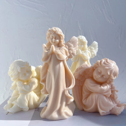 Gardening Crafts Cherub Silicone Mold Boy Art Sculpture Soy Wax Candle Mould Praying Girl Angel Statue Home Decor