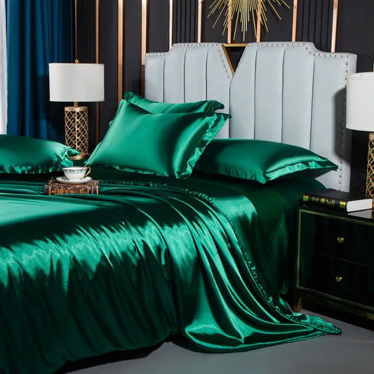 Wostar Solid Color Satin Rayon Dupa Cover Foaie de pat pernă cuplu de vară Set de lenjerie de pat dublu pat de pat 4 piese King Size