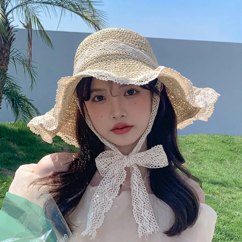 Chapéu de palha de verão feminino chapéu solar largo larga chapéus de praia de praia chapéu de palha chapau femme praia uv proteção