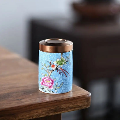 Modern Mini Ceramic Tea Jar Painted Waves Flower Storage Box Portable Sealed Porcelain Jar Coffee Food Container Home Decoration