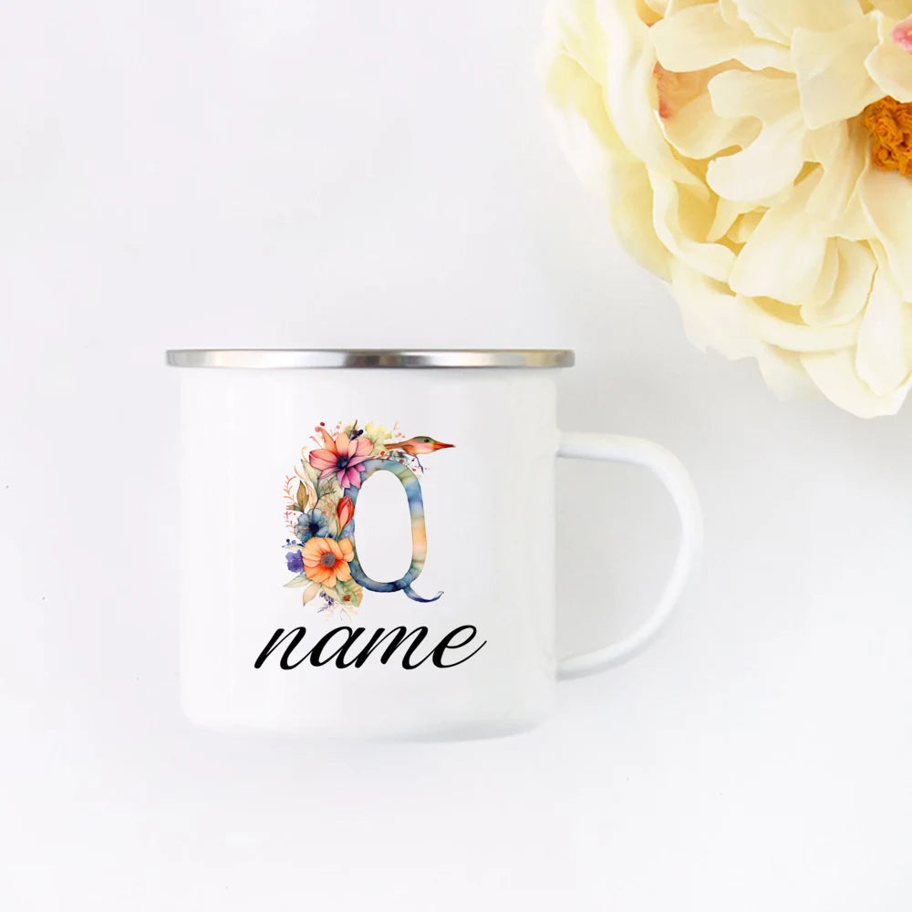 Personalized Floral Initial Name Cup Custom NameTea Coffee Hot Chocolate Mug Bride Bridesmaid Mothers Day Gift for Her