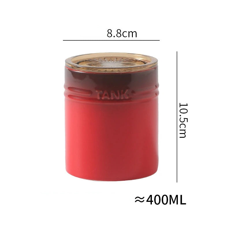 400ml Ceramic Storage Jar Kitchen Food Canisters Stackable Containers with Airtight Seal Plastic Lid for Coffee Tea Sugar Salt