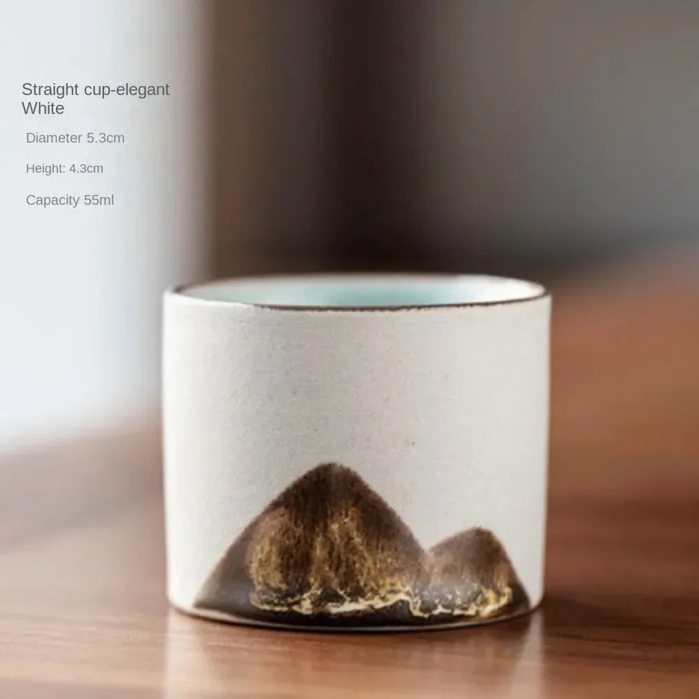 80ml Ceramic Retro Coffee Cup Office Water Cup Filter Tea Mug Wooden Handle Coffee Mug Handmade Tea Coffee Cup Birthday Gift