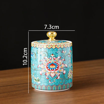 European Ceramic Storage Jar Enamel Decorative Kitchen Cereal Dispenser Coffee Table Desktop Tea Canister Living Room Candy Jars
