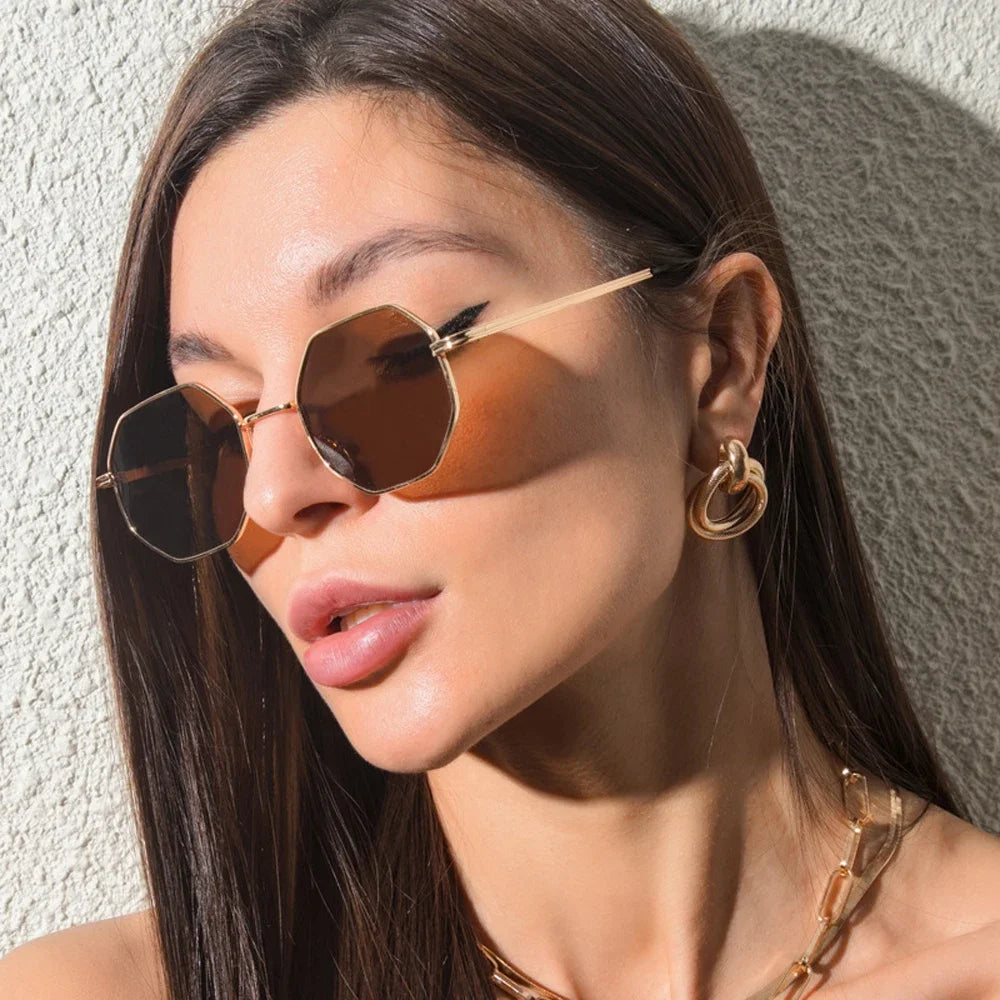 Muselife Polygon napszemüveg férfiak szüreti nyolcszögű fém napszemüveg nőknek luxusmárka Goggle napszemüveg Ladies Gafas de Sol