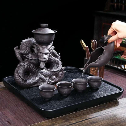 1 set, creative lazy tea set, semi-automatic dragon teapot, magnetic rotating water-conducting tea set, Chinese Kung Fu tea set