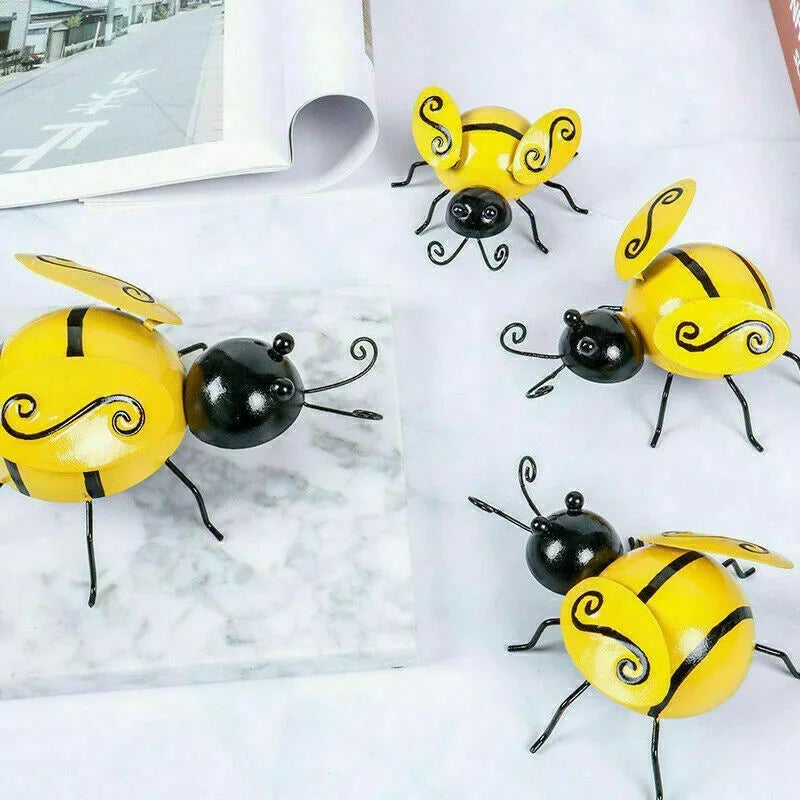 1/4pcs set Decorative Metal Bee Figurines Art Home Decoration Bee Backyard Garden Accent Wall Ornament Insects Miniatures