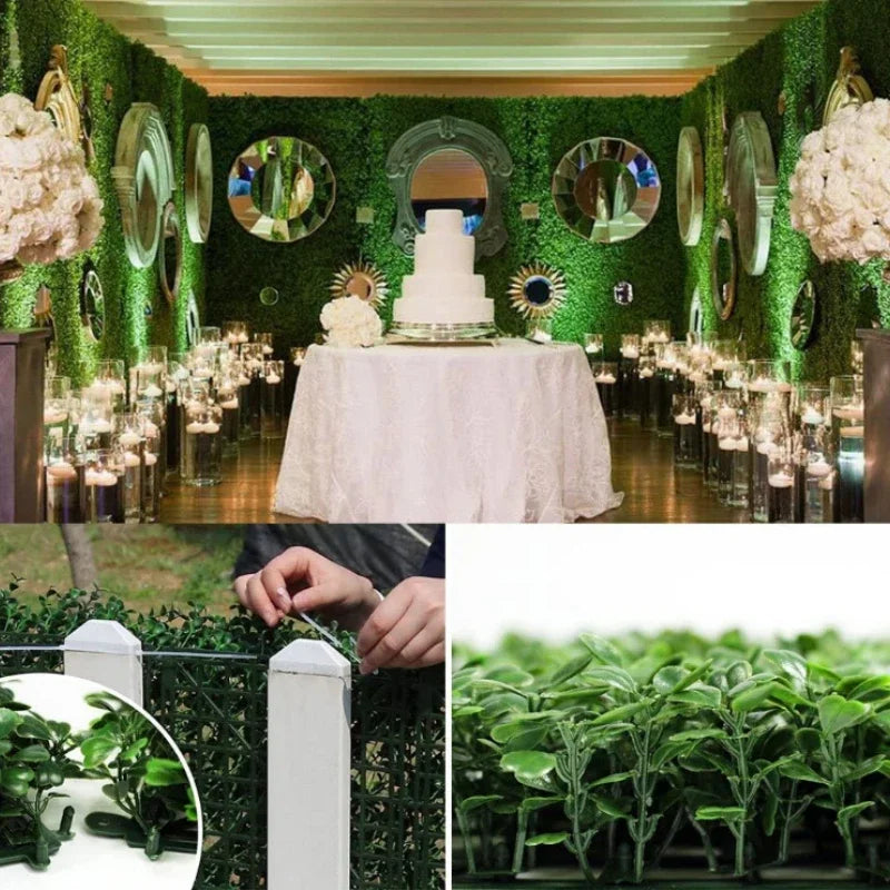 צמחים מלאכותיים קיר דשא קישוט קיר קישוט לוחות גדר עץ עץ למסיבת חתונה מקורה בגינה ביתית חיצונית.