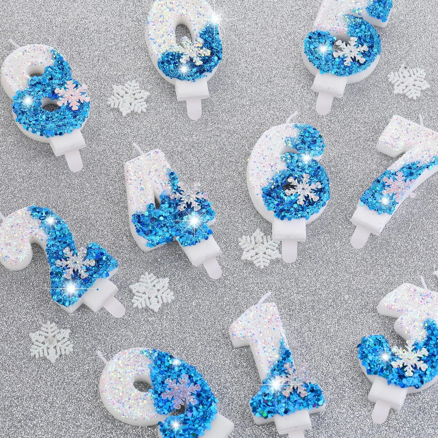 Karácsonyi lángtalan születésnapi fagyasztott gyertyák süteményekhez 0-9 számú hercegnő torta gyertya dekoráció dekoráció hópehely kék gyertyaállványok