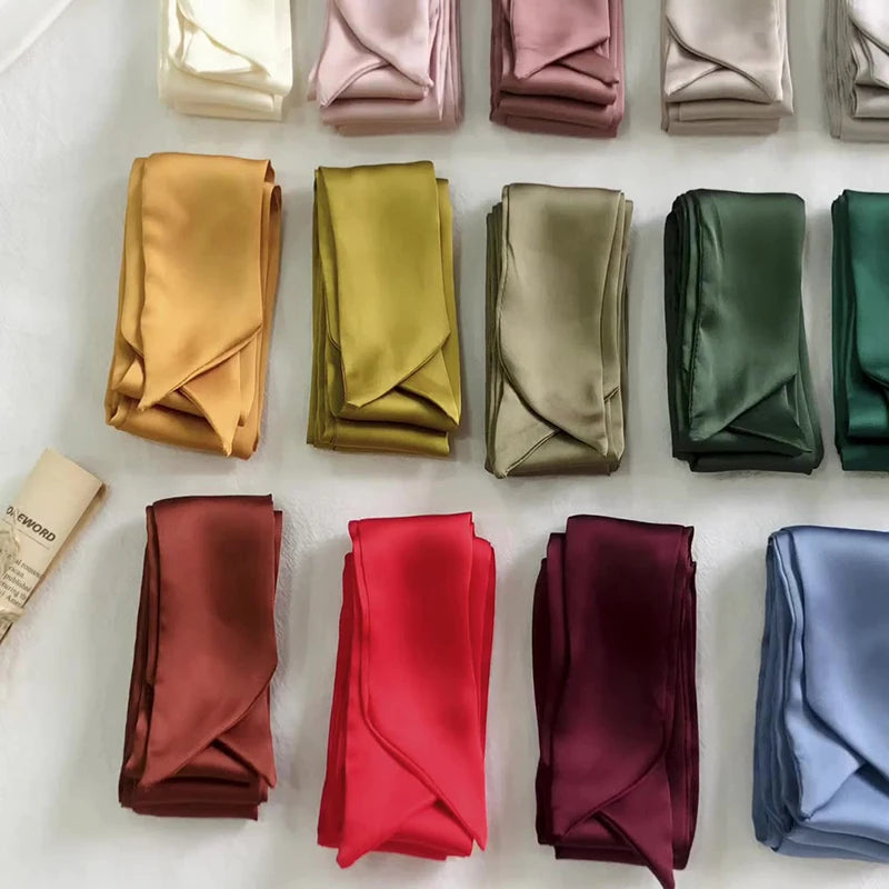 Ny sateng silke smalt skjerf halschief solid hals skjerf lang silke tynt skjerfhodehalshårbåndpose bånd pannebånd diy