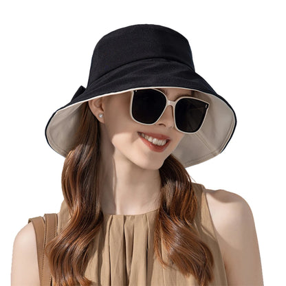 Naisten kesän auringonsuojelu kauhan hattu keula-solmimaista tyylikäs aurinkovoide rantakorkki ulkona leveä reunapäät