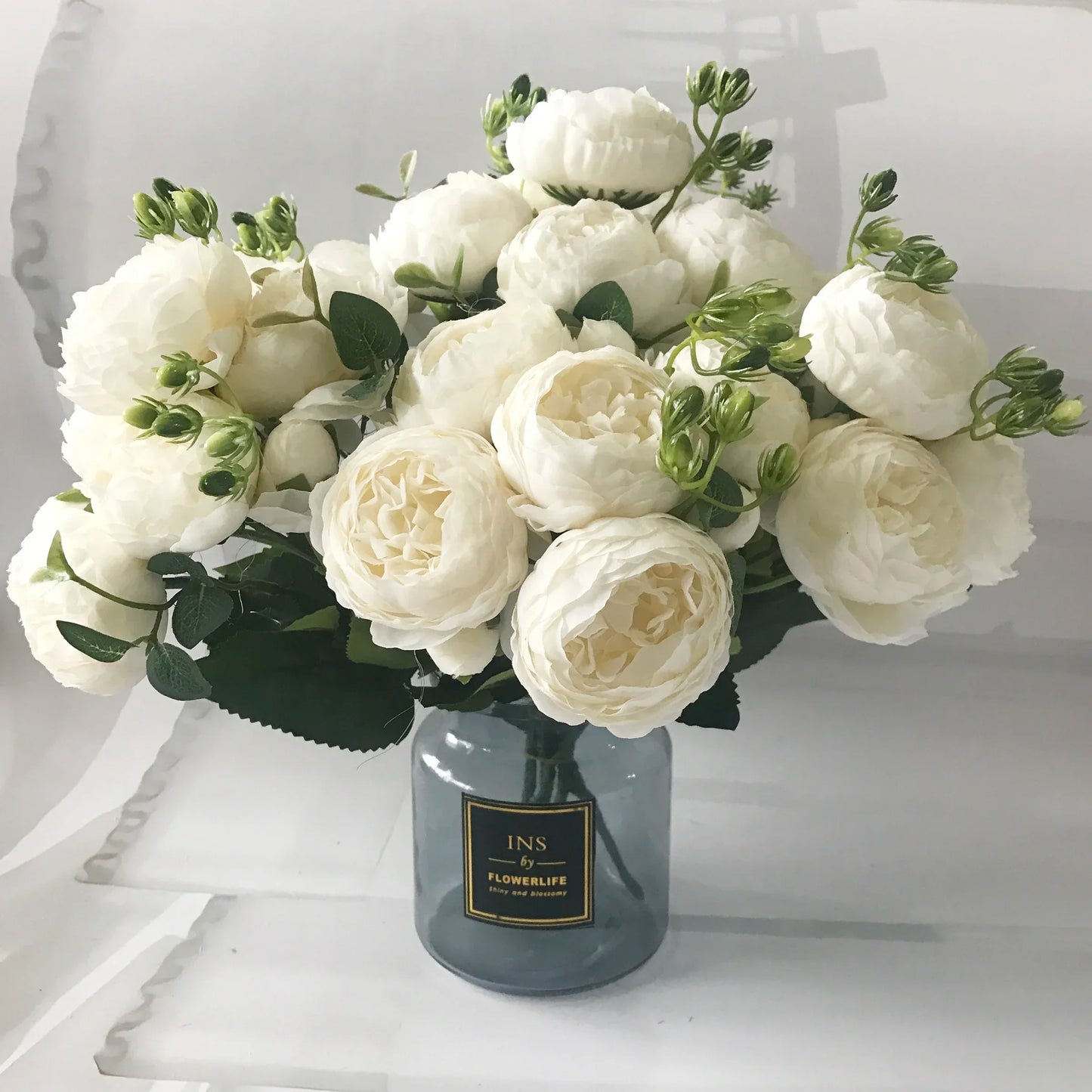 30 cm -es rózsa rózsaszín selyembénulás mesterséges virágok csokor 5 nagy fej és 4 rügy olcsó hamis virágok otthoni esküvői dekoráció beltéri