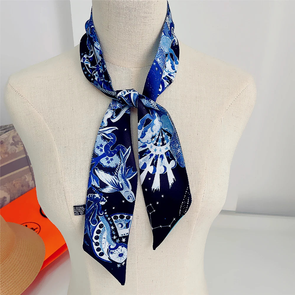 Franse mode nieuwe tarot retro twaalf constellaties dames ornament 100% twill zijden sjaalstroomer lange strip zijden sjaal lint
