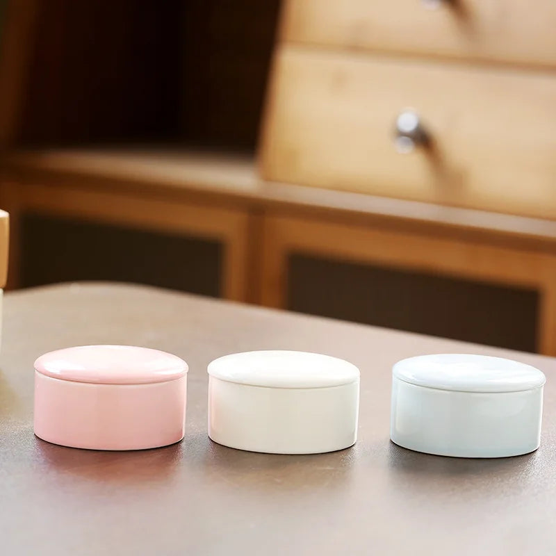 simple round ceramic jewelry storage box jewelry jar makeup box