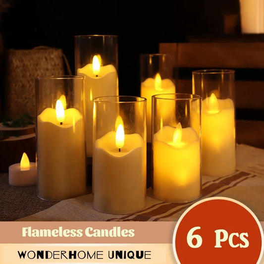 6pcs LED LED sans flammes Cougies électriques lampe en verre acrylique batterie vacillante Fake Tealight Bandle Bouk for Wedding Christmas