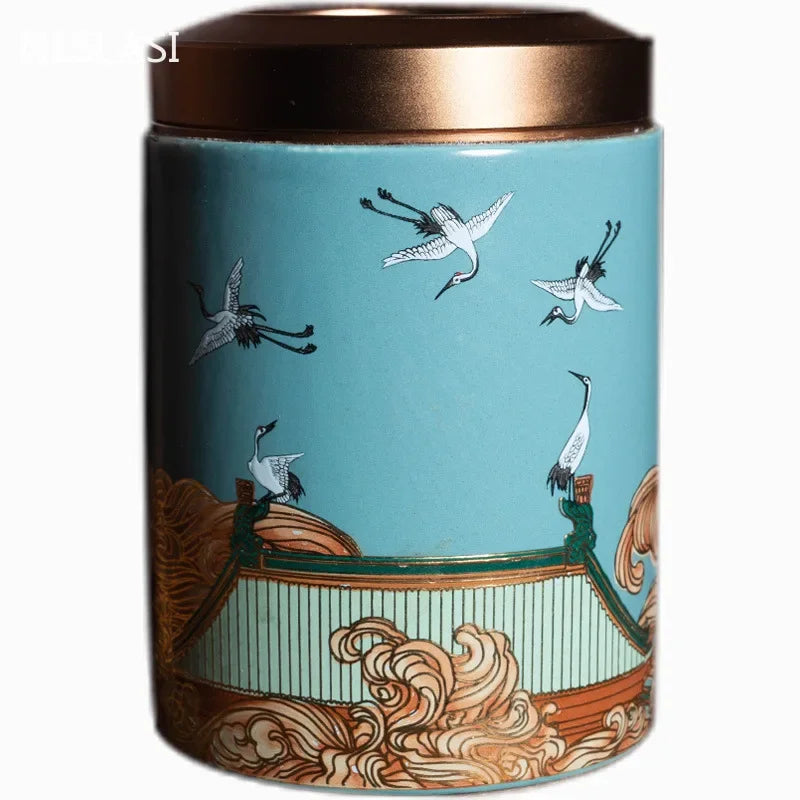 Classic Ceramic Tea Caddy Travel Portable Round Shape Tea Can Spice Tea Boxes Candy Storage Tank Coffee Cani Moisture-proof Jar