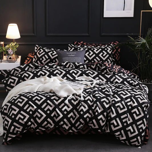 Consolador de cama preta de luxo Conjunto com travesseiro de travesseiro de cama de linho de cama de tamanho único conjunto de edredão