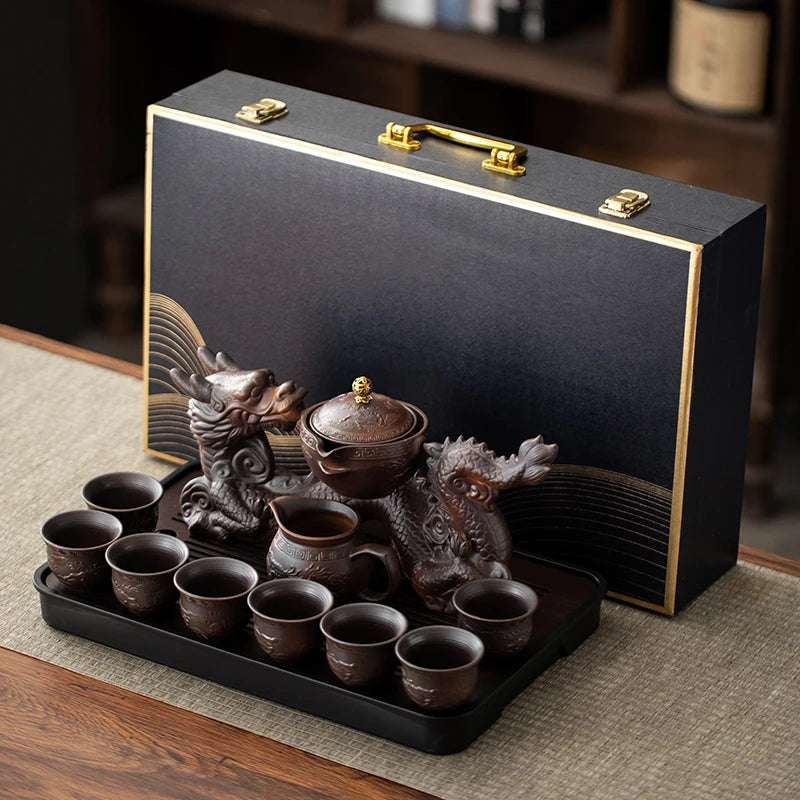 1 set, creative lazy tea set, semi-automatic dragon teapot, magnetic rotating water-conducting tea set, Chinese Kung Fu tea set
