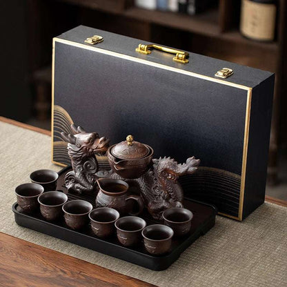 1 set, creative lazy tea set, semi-automatic dragon teapot, magnetic rotating water-conducting tea set, Chinese Kung Fu tea set