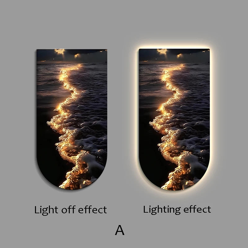 Ocean Wave Entrance Entrance Decoration Painting Led Home Interior Decoration Tableau Decoration Mural Wall Lamp Led Lights