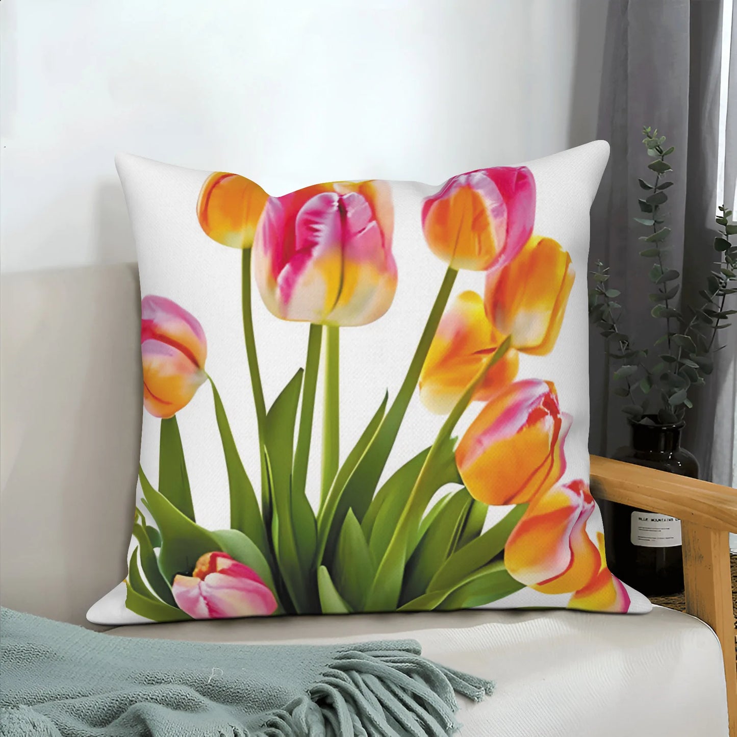 Růžový tulip květinový házení polštář kryt dekorace obývacího pokoje Polštář Polštář domácí výzdoba