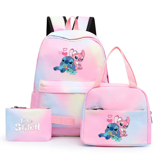 3 stks Disney Lilo Stitch Kleurrijke rugzak met lunchzak Rucksack Casual School Tassen voor jongensmeisjes Vrouwen Studenten Tienersets