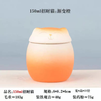 Fortune Cat Tea Canister Handmade Ceramic Gradient Color Tea Canister Sealing Jar Home Moisture Small Tea Warehouse