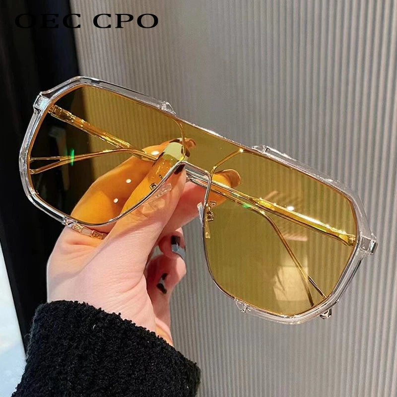 Overdimensionerede solbriller Kvinder 2023 Ny unik ét stykke mode solbriller til mænd UV400 punk briller, der tendens til kvindelig briller Uv400