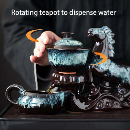1 set of creative lazy tea set, semi-automatic horse teapot, magnetic rotating water guide tea set, Chinese Kung Fu tea set