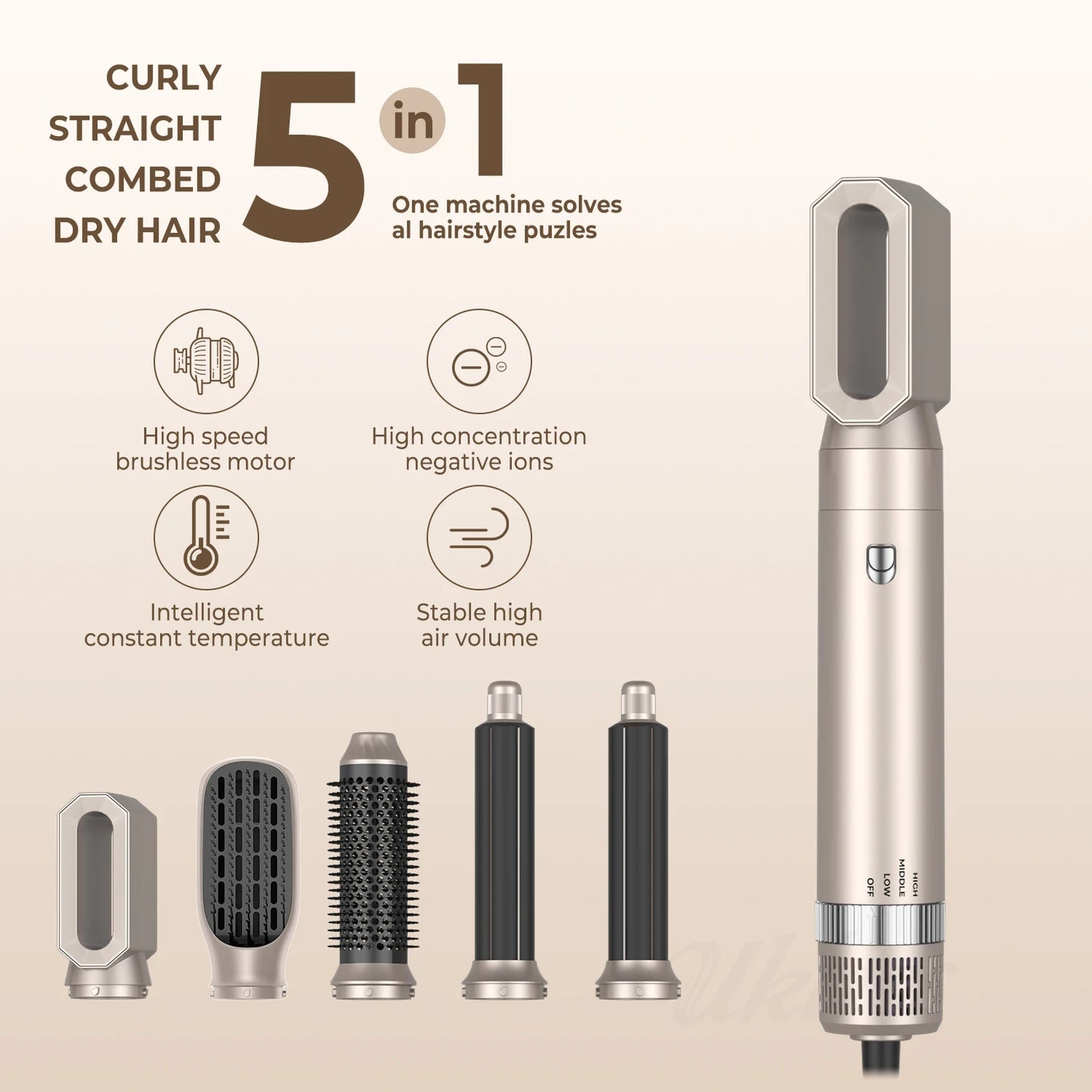 Professional Hair Dryer 5 In 1 Hair Styler Hot Air Comb Electric Hair Heating Brush High Speed Blow Dryer Hair Blower Brush