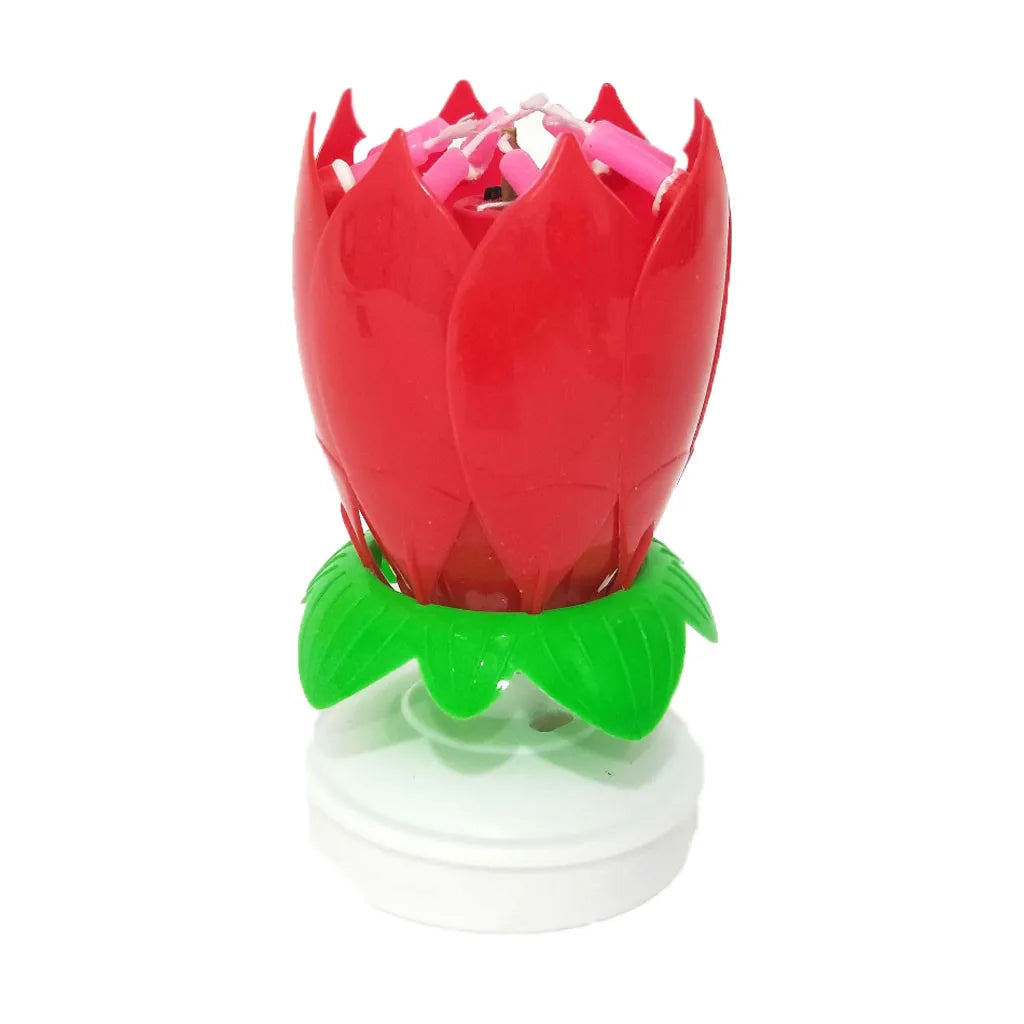 Lotus muzyka świeca świeca świeca podwójna kwiat kwiat tort urodzinowy płaski obrotowy elektronika