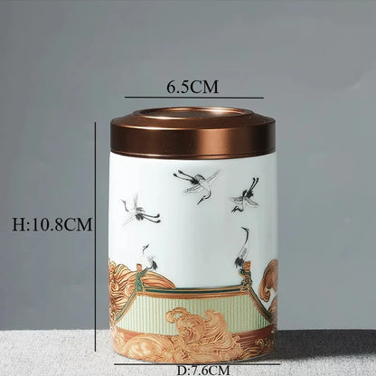 Classic Ceramic Tea Caddy Travel Portable Round Shape Tea Can Spice Tea Boxes Candy Storage Tank Coffee Cani Moisture-proof Jar