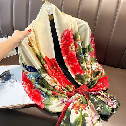 Jedwabny szalik kobiety szal żeńska moda szaliki Screen kwiat wiosna letnia filta przeciwsłoneczna szalik plażowy szal klimatyzacyjny
