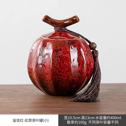 Kiln Change Ceramic Tea Caddy Food Storage Jar Sealed Jars Tea Box Tea Containers Storage Tank Candy Jar Home Organizer Teas Can