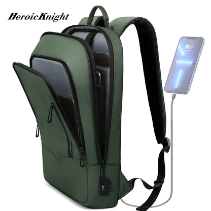 Heroic Knight Slim Business Mochila Men USB Port Multifunción Viajes Mochila impermeable 14 "15.6" Bolsa de laptop para trabajo Colegio