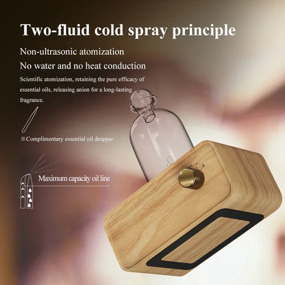 Glass Essential Oil Diffuser Wood Grain Base Air Aroma Diffuser 2600mAh Professional Machine Nebulizer For Home Office Room