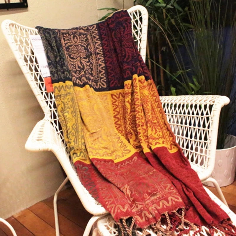 Tæpper Middelhavsmæssigt amerikansk chenille sofa pude farverig bohemsk chenille plaids sofa stor cobertor tæppe med kvast