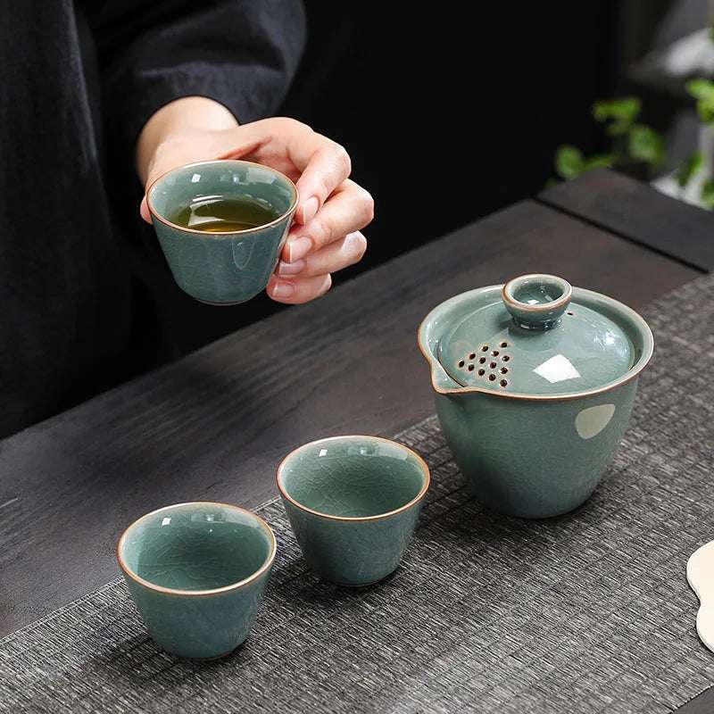 New Ceramics Tea Set 3 Cups Gaiwan Portable Travel Chinese KungFu Tureen Teaware Ceremony 170ML