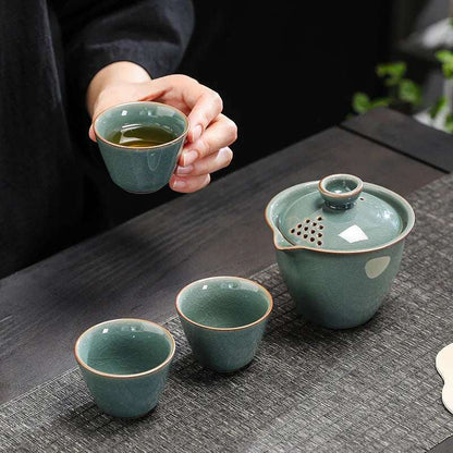 New Ceramics Tea Set 3 Cups Gaiwan Portable Travel Chinese KungFu Tureen Teaware Ceremony 170ML