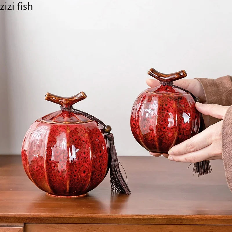 Kiln Change Ceramic Tea Caddy Food Storage Jar Sealed Jars Tea Box Tea Containers Storage Tank Candy Jar Home Organizer Teas Can