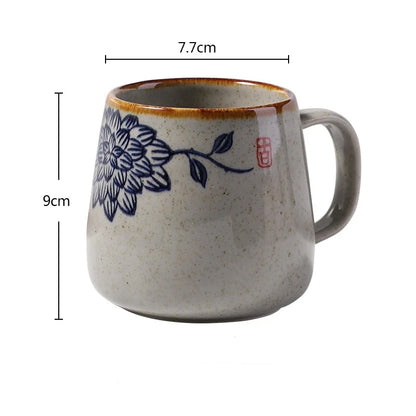 380ml Japanese Retro Style Coffee Mug With Handle Ceramic Breakfast Oats Milk Cups Home Teacup Water Mug With Lid And Spoon Gift