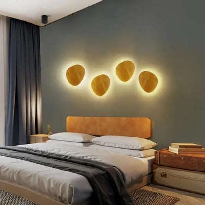 Circular LED Wall Lamp Wooden Modern Minimalist and Creative Home Lamp Bedroom Living Room Background Wall Decoration Lighting