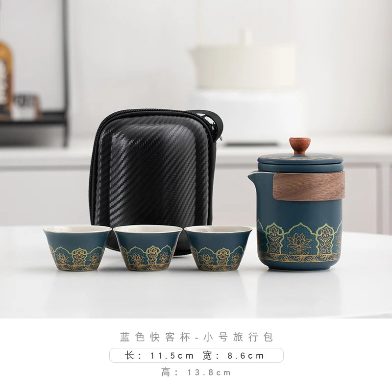 Travel Tea Set Portable Outdoor Camping Travel Tea Drinking Equipment Accompanying Tea Cup a Pot Of Three Cups