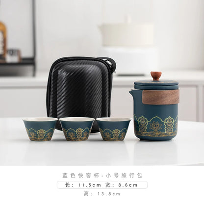 Travel Tea Set Portable Outdoor Camping Travel Tea Drinking Equipment Accompanying Tea Cup a Pot Of Three Cups