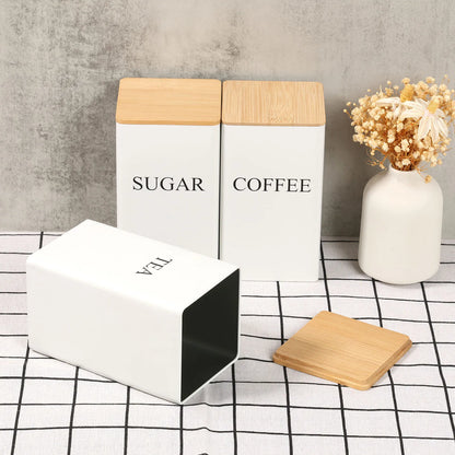 3Pcs Coffee Bean Storage Canisters Tea Sugar Vacuum Sealed Jars Iron Canisters Heat Kitchen Cream Can Airtight Lid 1L